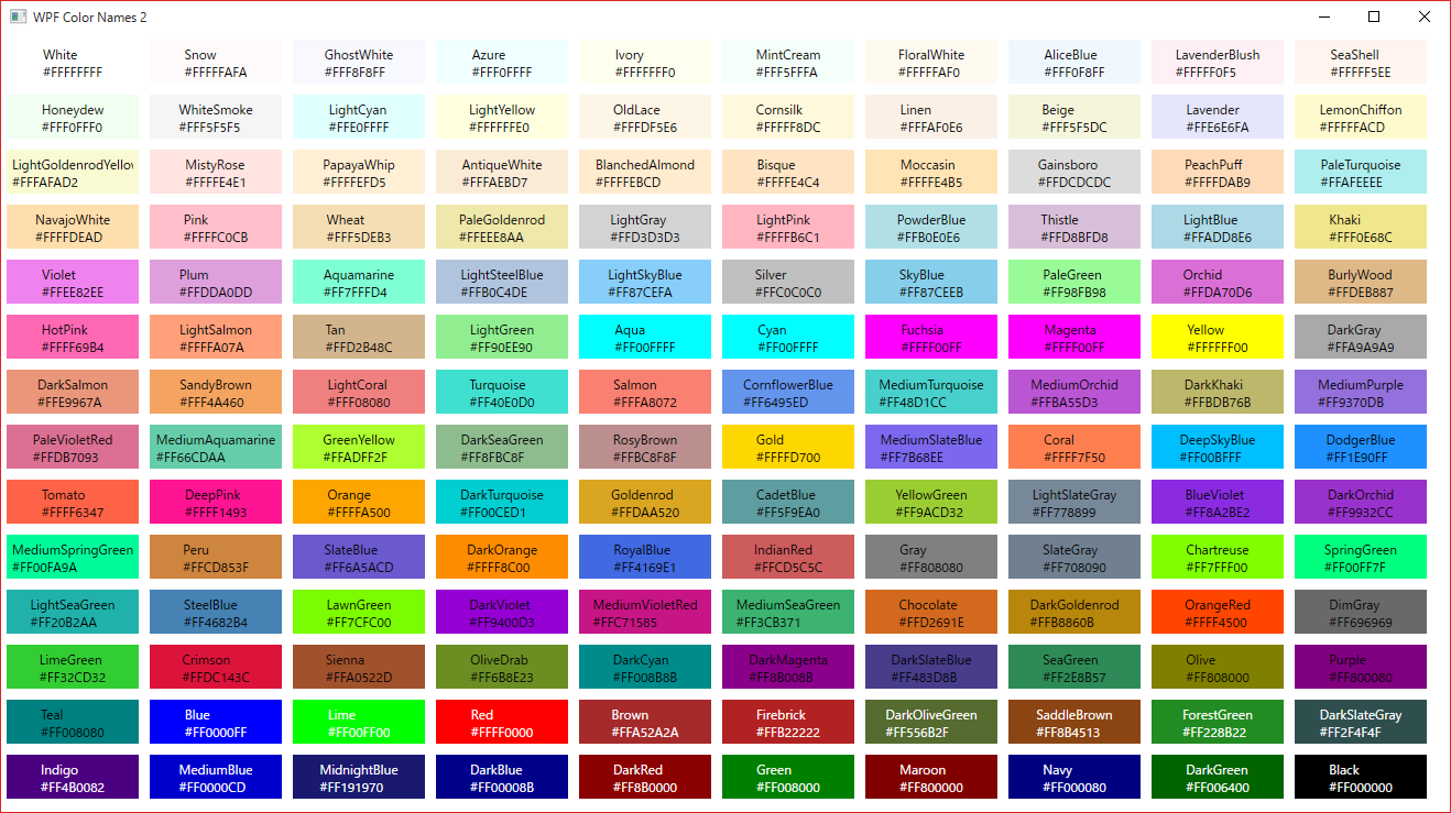 Wpf 色の名前と色の表示 その２ C プログラミング 再入門